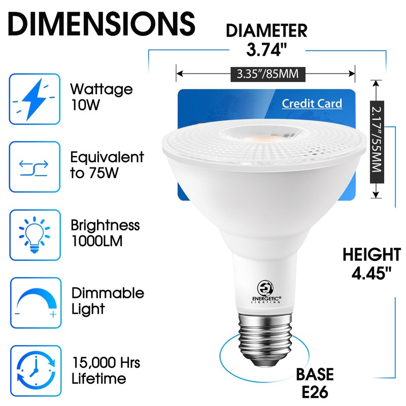 Energetic PAR30 LED Bulbs, Flood Light Outdoor Indoor 10 Watt