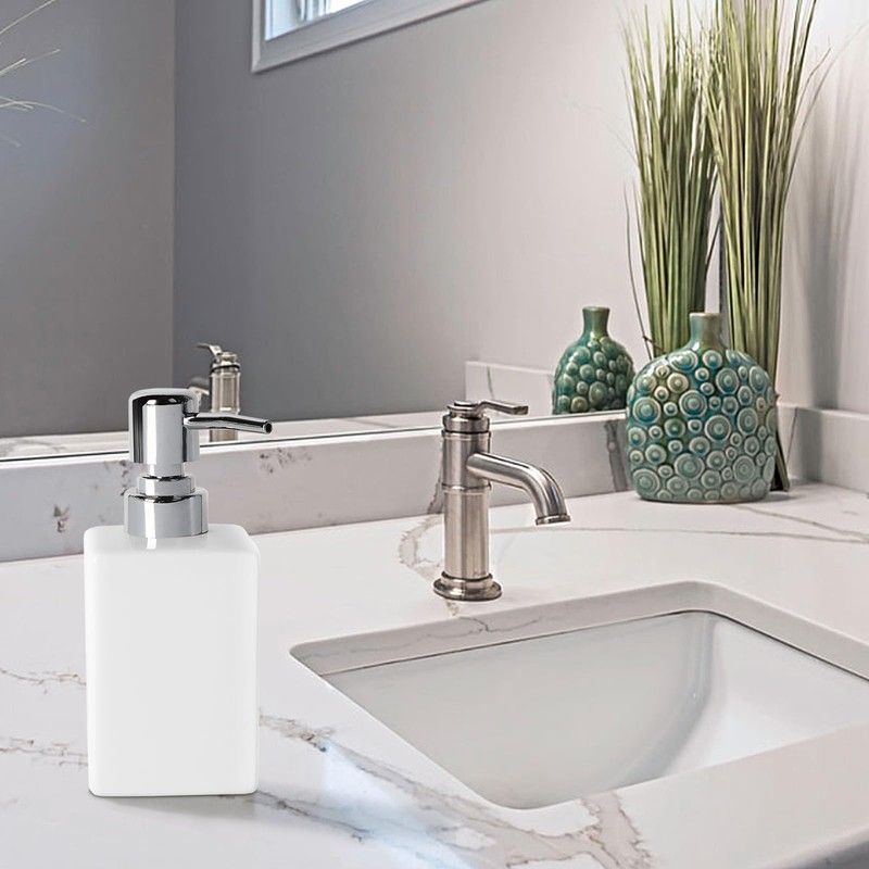 AstraLoom 320ml Liquid Soap Dispenser, Refillable Square Ceramic Design, Long