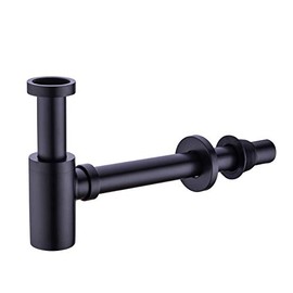 GORDEE Bathroom Brass Contemporary Round Bottle P Trap 1-1/4, Lavatory Adjustable Basin Sink Waste Drain P-Trap Kit, General US Standard, Matte Black
