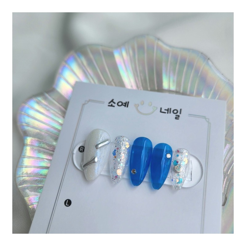 Deep Ocean Handmade Nail Tips - Short Oval / 딥