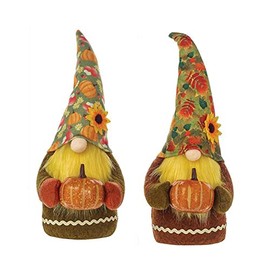 CC Christmas Decor Set of 2 Orange and Yellow Gnomes Holding Pumpkins Fall Harvest Figure 12"