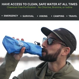 Tactiko Survival 20oz. Membrane Filtered Water Bottle - Filter 265 Gal. of Water from Lakes, Rivers, Streams - BPA-Free Personal Water Filter for Camping, Hiking, and Emergency Preparedness (Blue)