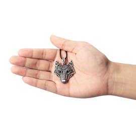 HAQUIL Wolf Necklace, Viking Wolf Head Pendant, Faux Leather Cord, Viking Jewelry Gift for Men and Women