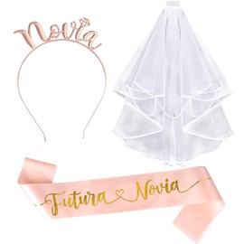 GEBETTER Spanish 3 Pieces JGA Accessories Sash Headband Veil Decoration Women for Wedding Stag Night Decoration Hen Party Bride To Be Sash Headband Hen Party Accessories