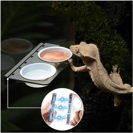 La La Pet® Magnetic Reptile Food Feeder Animal Feeder Ledge with 2 Plastic Bowls Reptile Water Bowl for Lizard Spider Crested Gecko