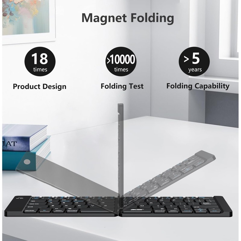 PopBloom Foldable Bluetooth Keyboard - Portable Keyboard with Storage Bag,