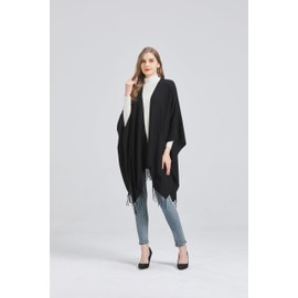 Modena Women's Wrap Shawl Poncho Ruana Cape Sweater Cardigan Open Front for Summer Spring Fall Winter (Charcoal Black)