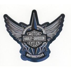 Harley Davidson Blue Blades Flying Wings Bar and Shield Indoor Reflective Sticker Decal 3-3/8" x 2-7/8" ~ Made in the USA!