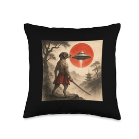 German Shorthaired Pointer Samurai UFO Japanese Ukiyo-e Dog Throw Pillow