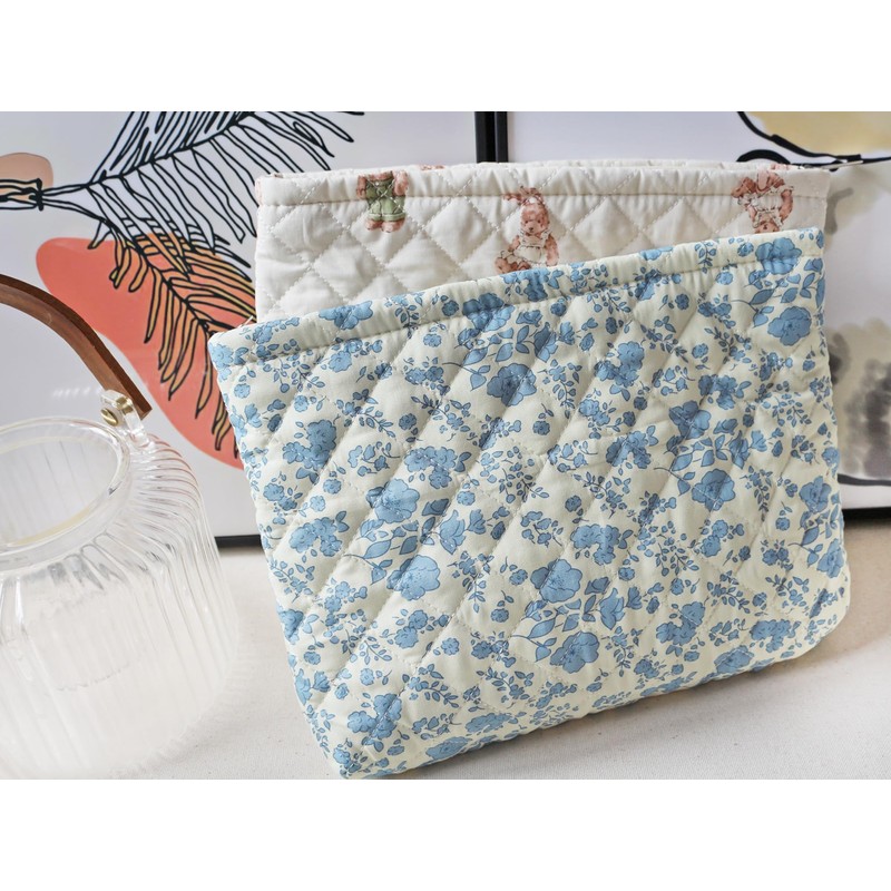 HAPPYHEIDI Cotton Quilted Makeup Bag Cosmetic Toiletry Travel Pouch Purse