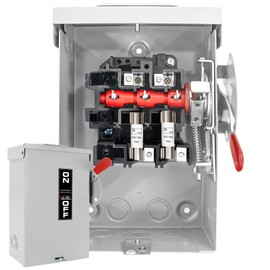 2P 30Amp Fusible Safety Switch, 120V/240V Heavy Duty Disconnect Switch, NEMA 3R Rated, for Outdoor/Indoor Use