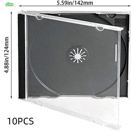 HIDOSNG 10 Pack 10.4mm Standard Clear CD Jewel Case,Single Disc Holder with Inserts Clips,Stylish and Functional CD Storage Boxes.（black）