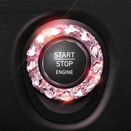 Blinglife Car Engine Start Stop Button Cover, Shiny Crystal Rhinestone Cover Protection Ring,Black Bling car Accessories, Bling Car Accessories for Wowen (Pink gem), Gem Pink