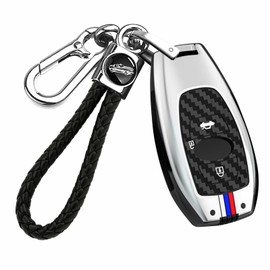 TECART Carbon Texture Key fob Cover case with Keychain,Luminous Strip Key case/Skin, Fit For Subaru BRZ Legacy Outback Ascent Crosstrek Forester WRX Zinc Alloy Key Cover Accessories 3 Button Silver