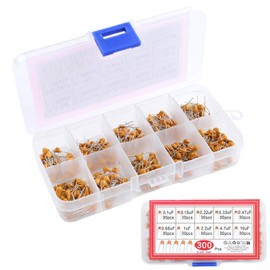 SensaBliss Ceramic Capacitor Set, 300 Pieces, 10 Types, 0.1μF-10μF 50V Electrolytic Capacitors, Compatible with DIY and Research Experiments, Home Appliance Repairs, Industrial Equipment, Electrical