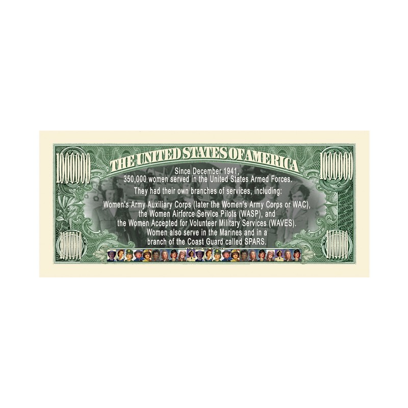 SET OF 5 BILLS-WOMEN IN THE MILITARY COMMEMORATIVE MILLION DOLLAR