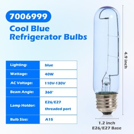 DSYBOKO 7006999 Refrigerator Light Bulbs for Sub Zero Refrigerator Light Replacement, 40W 120V Freezer Refrigerator Light Bulb Blue E26 (Black 2)