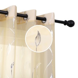 Youleyar Cortinas transparentes de gasa con estampado de lámina plateada, cortinas de mimbre con ojales en la parte superior de 72 pulgadas de largo, paneles de tratamiento de bronce metálico de lujo para decoración de ventanas del hogar, 2 paneles (beig