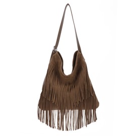 EVEOUT Damen Umhängetasche mit Quaste Synthetisches Wildleder in Übergröße Slouchy Western Style Crossbody Boho Fransen Hobo Tasche