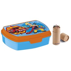 OM SUPPLIES Sandwich Lunch Snack Box Kids Children School Includes Half Size 12pcs Pencil Set (Fireman Sam)