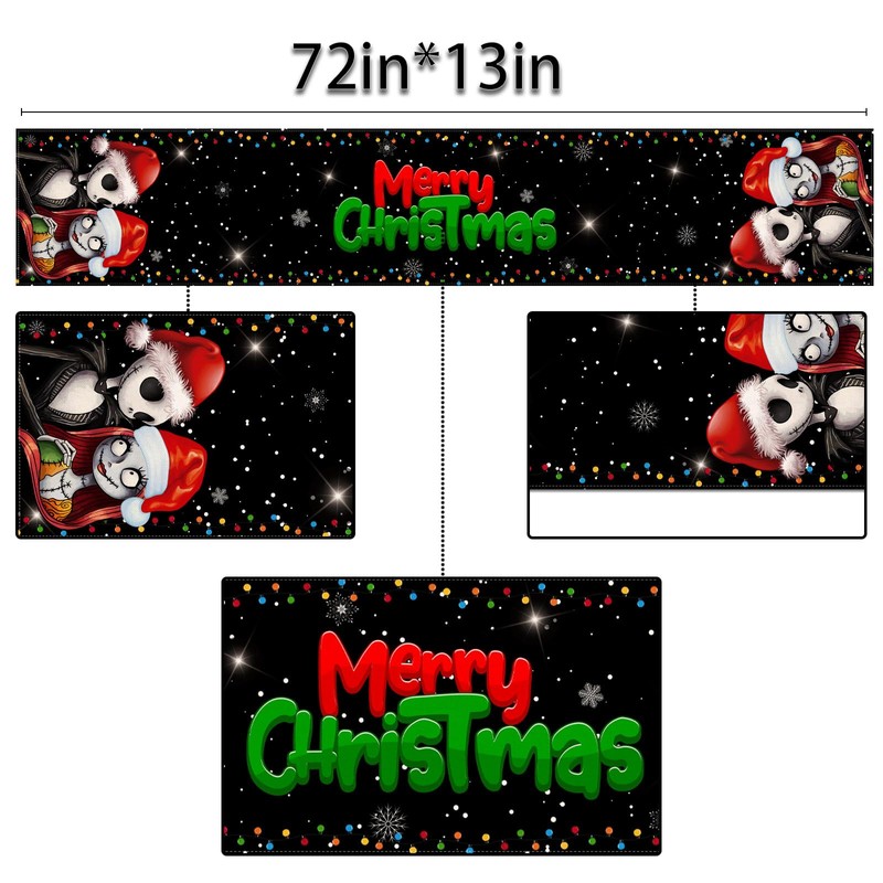 Sunwer Merry Christmas Table Runner Jack Skellington and Sally Birthday