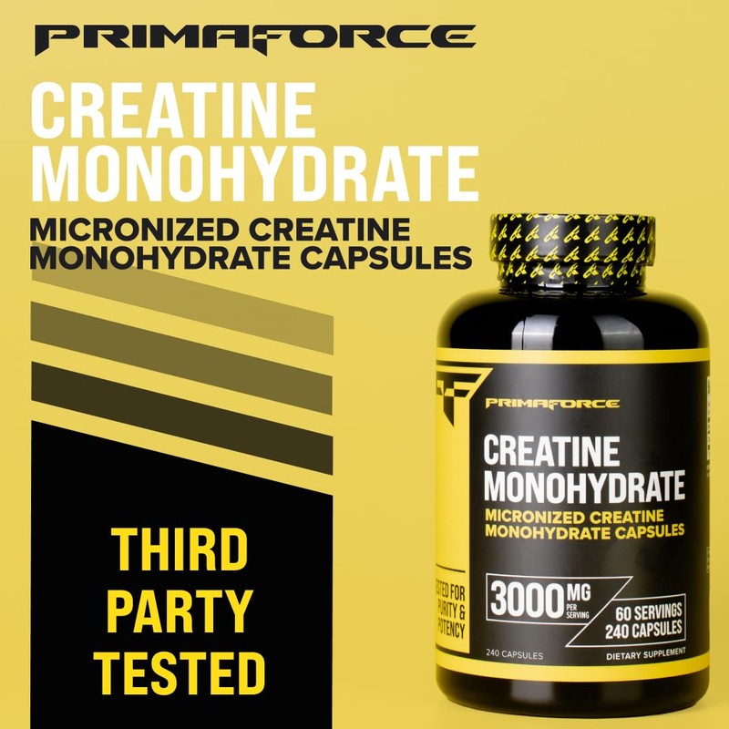 Primaforce Creatine Monohydrate Capsules - 240 Capsules, 3,000mg per Serving,