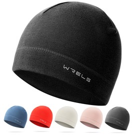 WRELS Winter Running Beanie Hat Thermal Stretchy Skull Caps Lightweight Cycling Sport Hat for Men Women Black