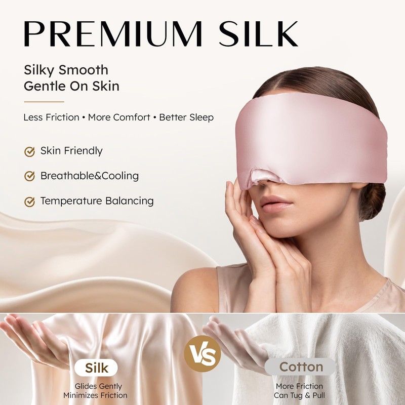 100% Mulberry Silk Sleep Mask, 3D Contoured Eye Mask with