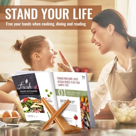 Sunnychicc Cookbook Stand for Kitchen, Recipe Book Holder for Kitchen Counter, Wooden Cookbook Holder, Rustic Cook Book Holder Stand (Natural Rustic Bamboo Yellow)