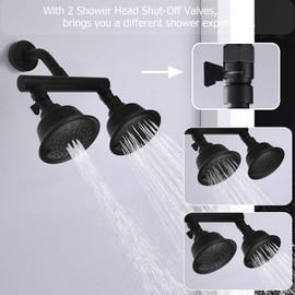 KAPHOME Double Shower Head with Shower Shut-Off Valves,2 Shower Head for Bathing,Dual Shower Head High Pressure 3 Function Sprayers,Matte Black