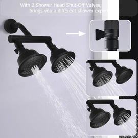 KAPHOME Double Shower Head with Shower Shut-Off Valves,2 Shower Head for Bathing,Dual Shower Head High Pressure 3 Function Sprayers,Matte Black