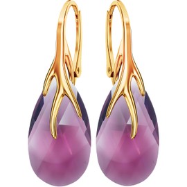 925 Silver Hanging Earrings with Austrian Crystal - Jewellery for Women and Girls - Pendant Earrings Ideal for Gifts for Women Ladies Silver Gold-Plated 24, Sterling Silver, Crystal