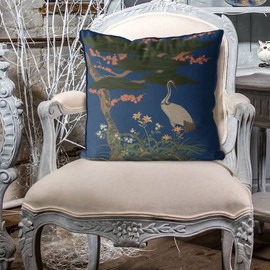 Kelly Stevens-McLaughlan, Crane Garden 2 Chinoiserie on Blue Cushion / Pillow Cover, Zippered Base, Full Piping, 18 Inches x 18 Inches