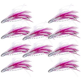 R & R Tackle Pre Rigged Tuna Magnets Saltwater Trolling Lure 10 Pack for Tuna Dolphin Wahoo Marlin Sailfish and Other Offshore Fish (Pink/White)