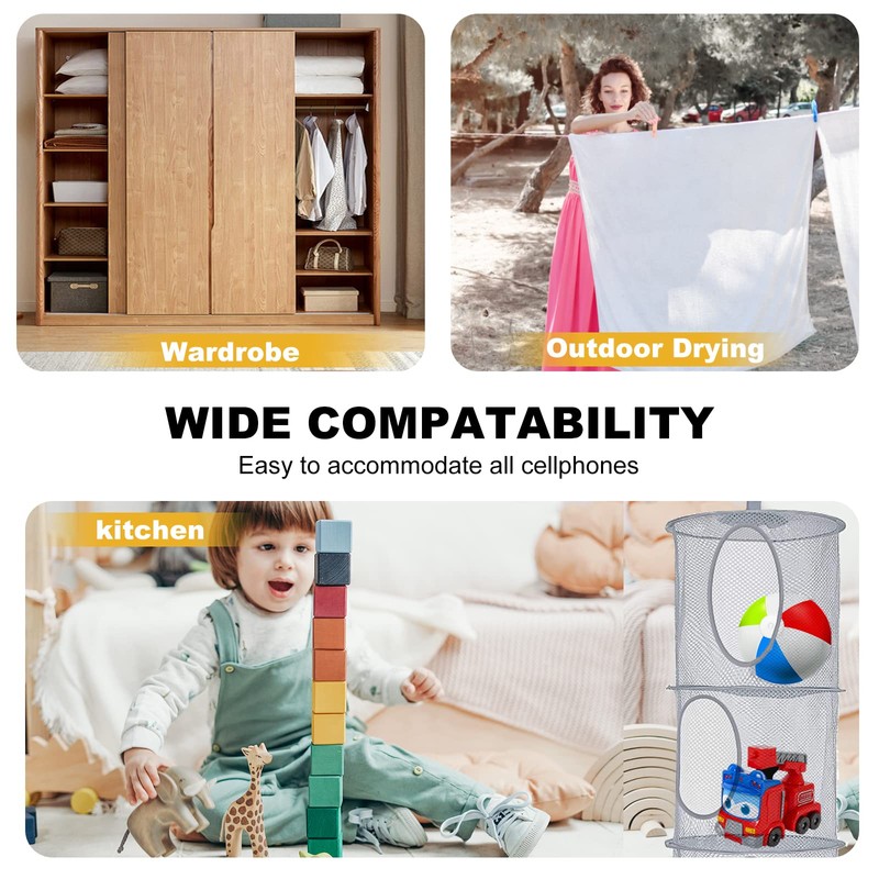 Hanging Mesh Storage Net, 4 Tier Compartments Foldable Hanging Soft