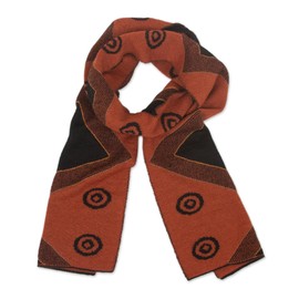 NOVICA Artisan Handmade Alpaca Blend Scarf Black Pumpkin Knit Wrap from Peru Wool Accessories Scarves Orange Patterned ' Black and Pumpkin Andes'