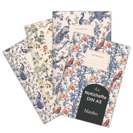 etmamu 1074 Set of 4 Notebooks A5 | Chinoiserie Asian Exotic Pattern | Blank