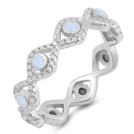 Eternity Evil Eye White Simulated Opal Infinity Ring Sterling Silver Band Size 6
