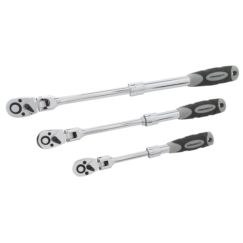 Steelman Pro 72-Tooth Extendable Flex-Head Ratchet Tool Set, 3-Piece (1/4,
