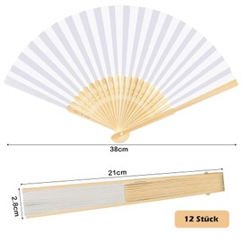 EUDUQ Wedding Fans, White, Pack of 12 Hand Fans, Paper Fans, Folding Fans, DIY Wedding Fans, Hand Fan for Wedding Decoration, Birthday Party and Performance