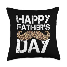 Happy Father's Day Mustache Leopard Animal Lover Happy Father's Day Mustache Leopard Print Dad Throw Pillow, 18x18, Multicolor