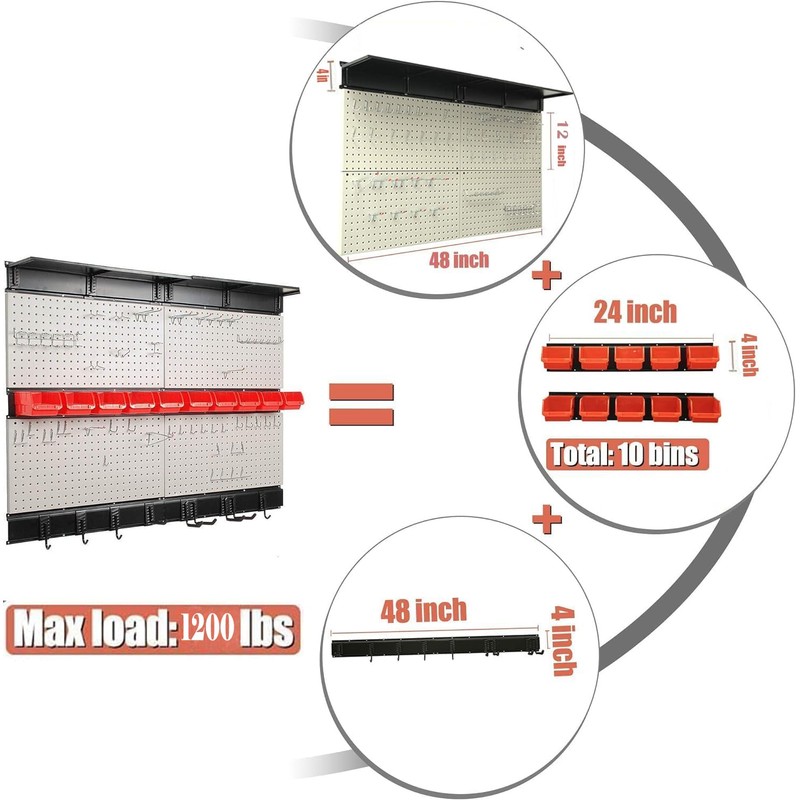 Ultrawall Pegboard Wall Organizer, 48X 36 inch Garage Storage Pegboard