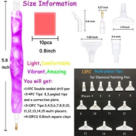 Praise V Do Diamond Painting Art Drill Dot Pen Stylus Kit, Gem Rhinestone Picker Tool,5D Diamond Art Pen Placers Tips and 10Wax, Nail Art Embroidery Decoration Purple