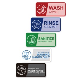 5PCS Wash Rinse Sanitize Sink Labels Stickers，Waterproof Employees Must Wash Hands Sign，Restaurant Supplies for Business,Wash Station, Kitchens, Restaurant, Food Trucks,Dish Washing (7"×3.3")