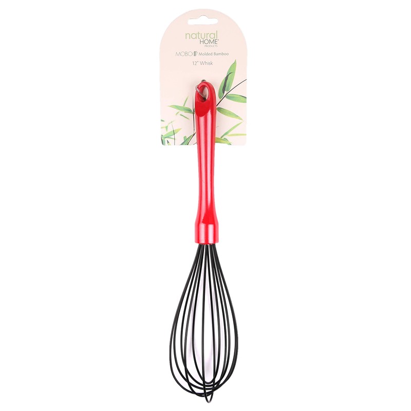 Natural Home Molded Bamboo Silicone Whisk, 12-Inch, Red