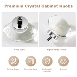CLCTK 4 Pack Polished Chrome Glass Cabinet Knobs, Chrome Crystal Cabinet Knobs Pulls for Dresser Drawers Kitchen Bathroom Cupboard Oval