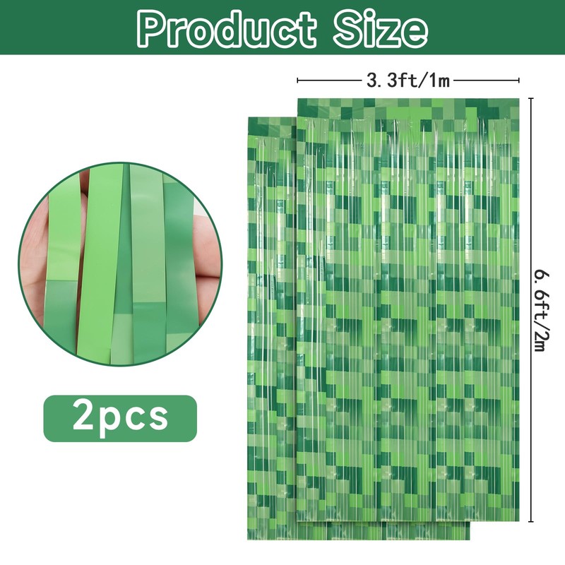 ADARRO 2 Pack Pixel Foil Curtain Backdrop 3.2x6.6 ft, Green
