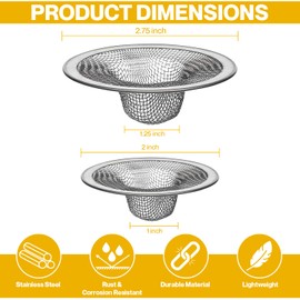 2-Pack Kitchen & Bathroom Sink Drain Strainers I 2.75 & 2 Inch Bathroom Drain Hair Catcher & Kitchen Sink Strainer I Kitchen Sink Stopper Drain Cover I Best Strainers for Kitchen Sink Strainer Basket