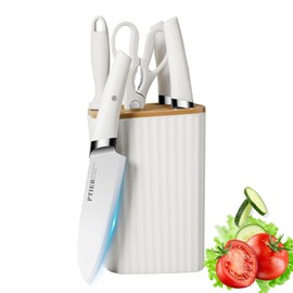 Knife Set, 6 Pieces Professional Stainless Steel Kitchen Knife Set with Universal Knife Block, Non-stick Sharp Knife Set with Ergonomic Handle Suitable for Home Restaurant (6)