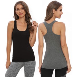 Star Vibe Racerback Workout Tank Tops for Women Basic Athletic Tanks Yoga Shirt Sleeveless Exercise Tops 4 Pack Black/Grey/Black/Grey S